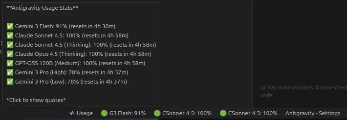 Antigravity Usage Stats Status Bar