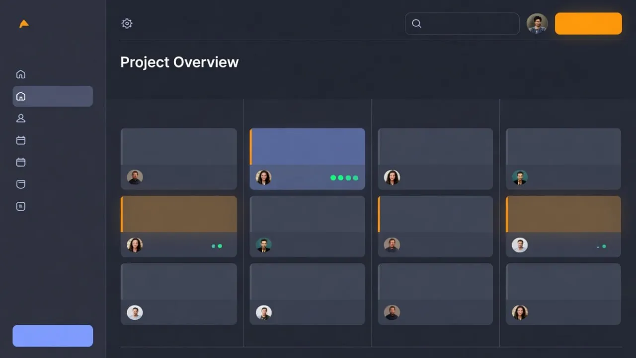 Project management dashboard with kanban board and task tracking
