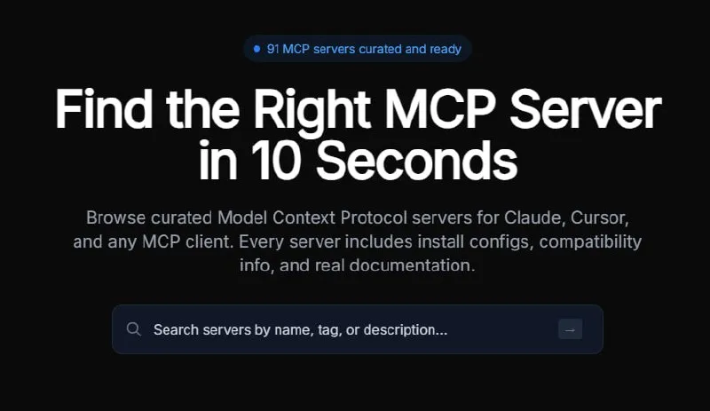 VePrompts MCP Server Directory showing popular categories grid with server counts and top servers