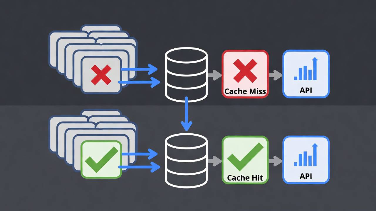 Semantic caching diagram showing exact cache hits for identical queries and semantic cache hits for similar queries