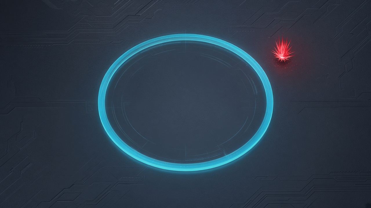 High-contrast visual of a steady defensive ring with a fading threat spike outside it