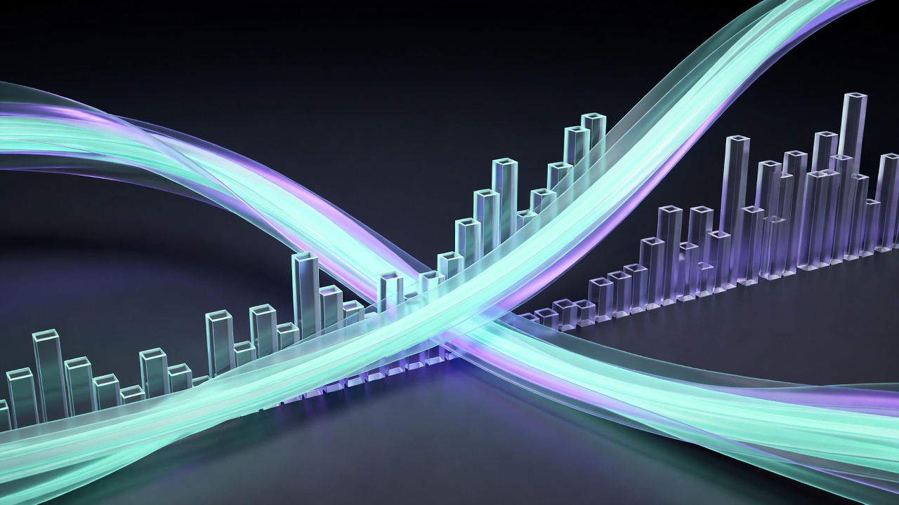 Abstract geometric data visualization showing operational return on investment and resource efficiency curves