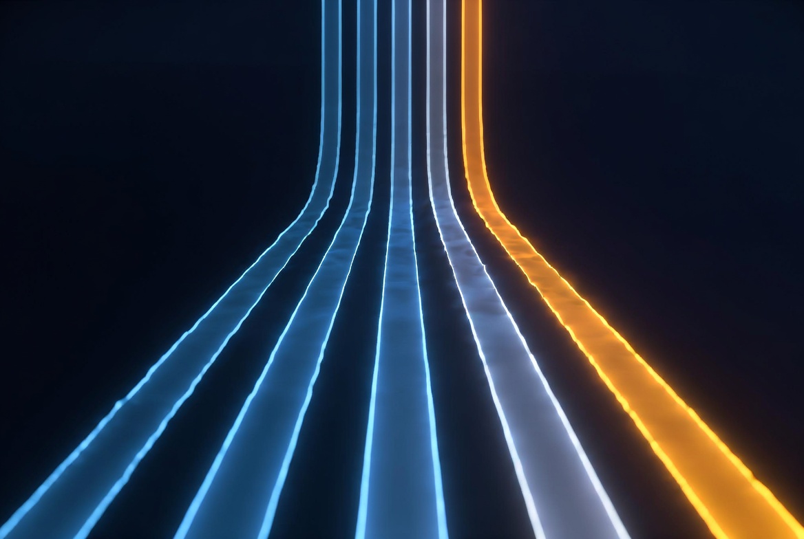 Abstract graphic of parallel pathways with one diverging path highlighted in warning color