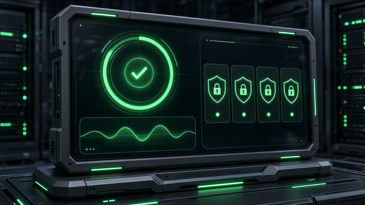 Uptime telemetry dashboard showing ninety-nine point nine nine percent availability and zero certificate renewal outages