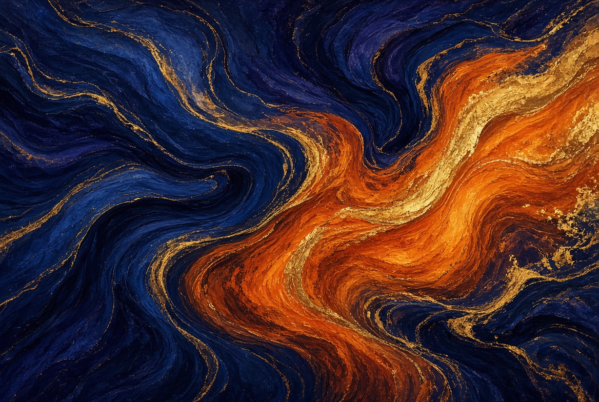 Abstract flowing waves balancing tension and resilience
