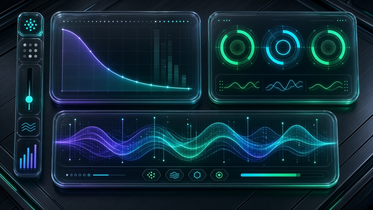 Glassmorphic developer telemetry HUD dashboard displaying artificial intelligence token economics