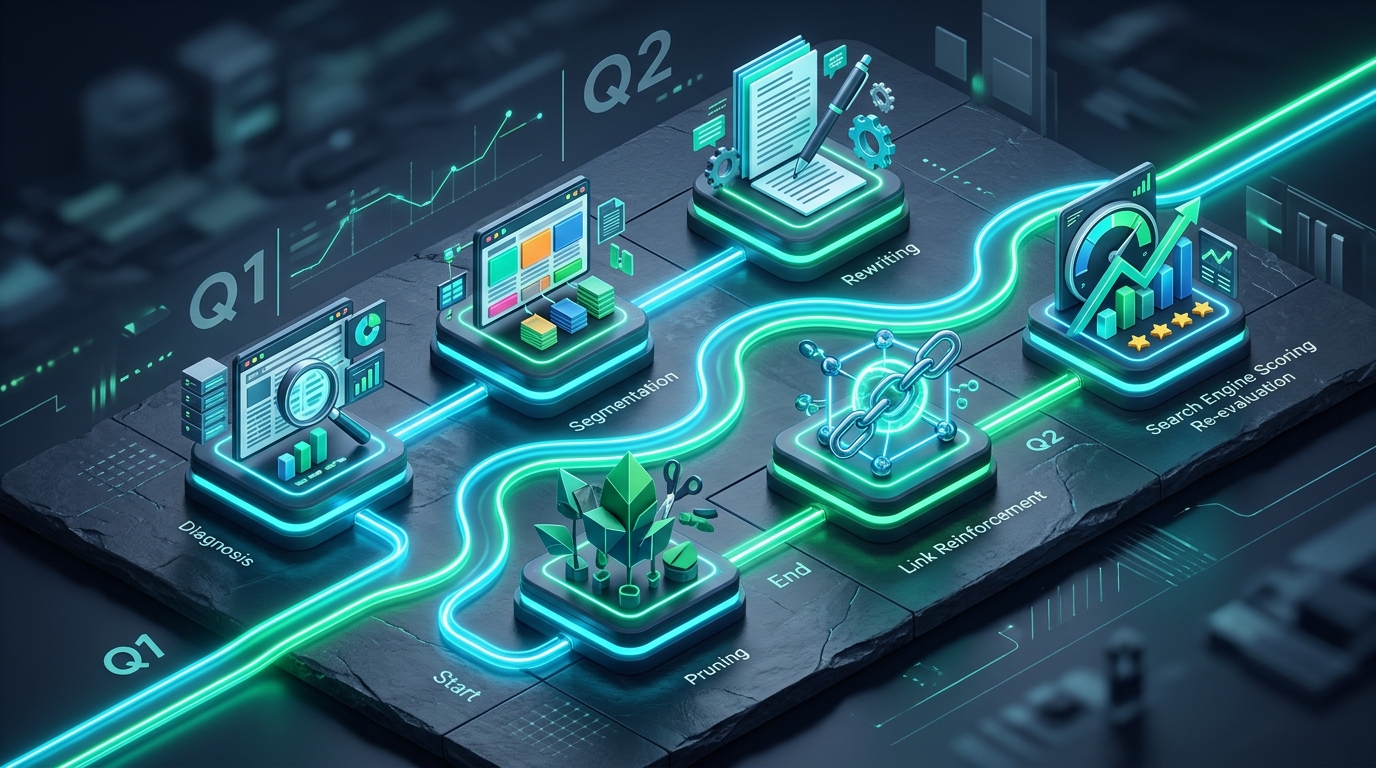 3D Isometric Roadmap of Two-Quarter Search Recovery Stages