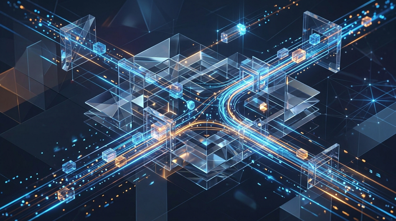 Abstract digital artwork representing real-time token metering and context payload flow in AI architecture