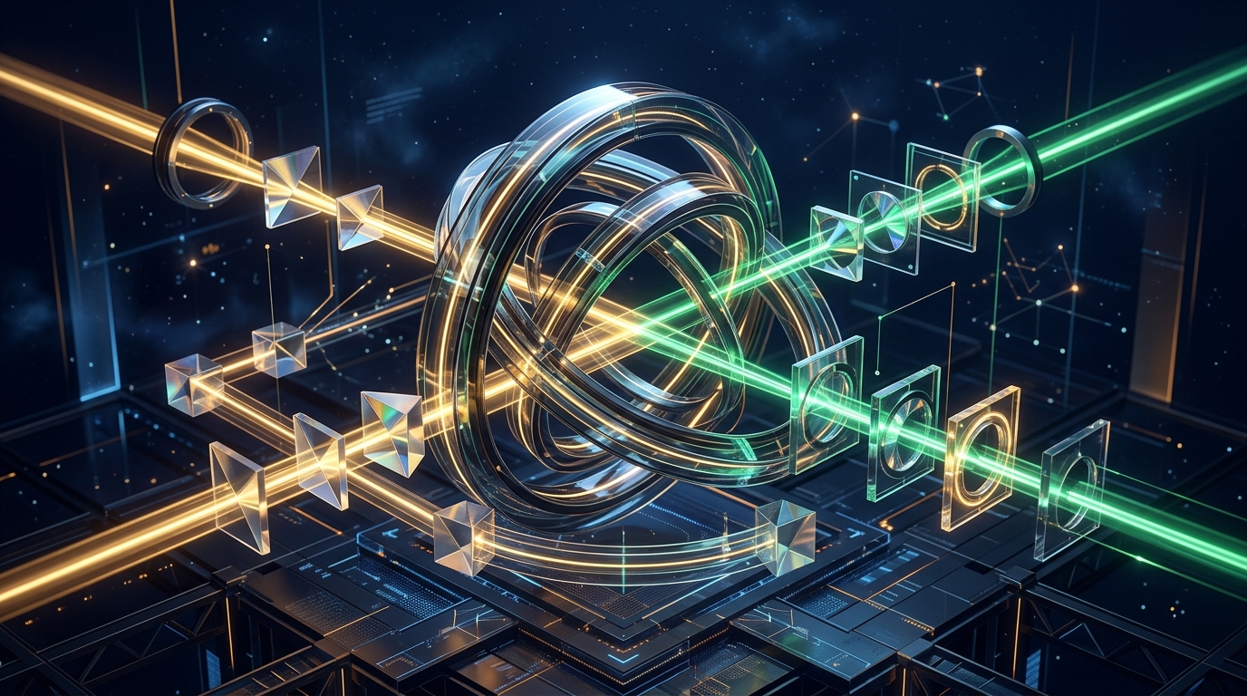 Abstract 3D digital art depicting continuous model drift evaluation and automated quality gates