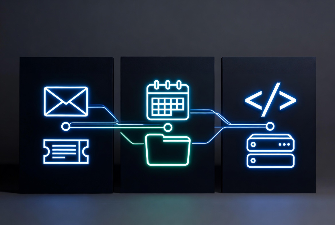 Visual representation of the three small business AI use cases: support triage, sales follow-up, and dev helpers