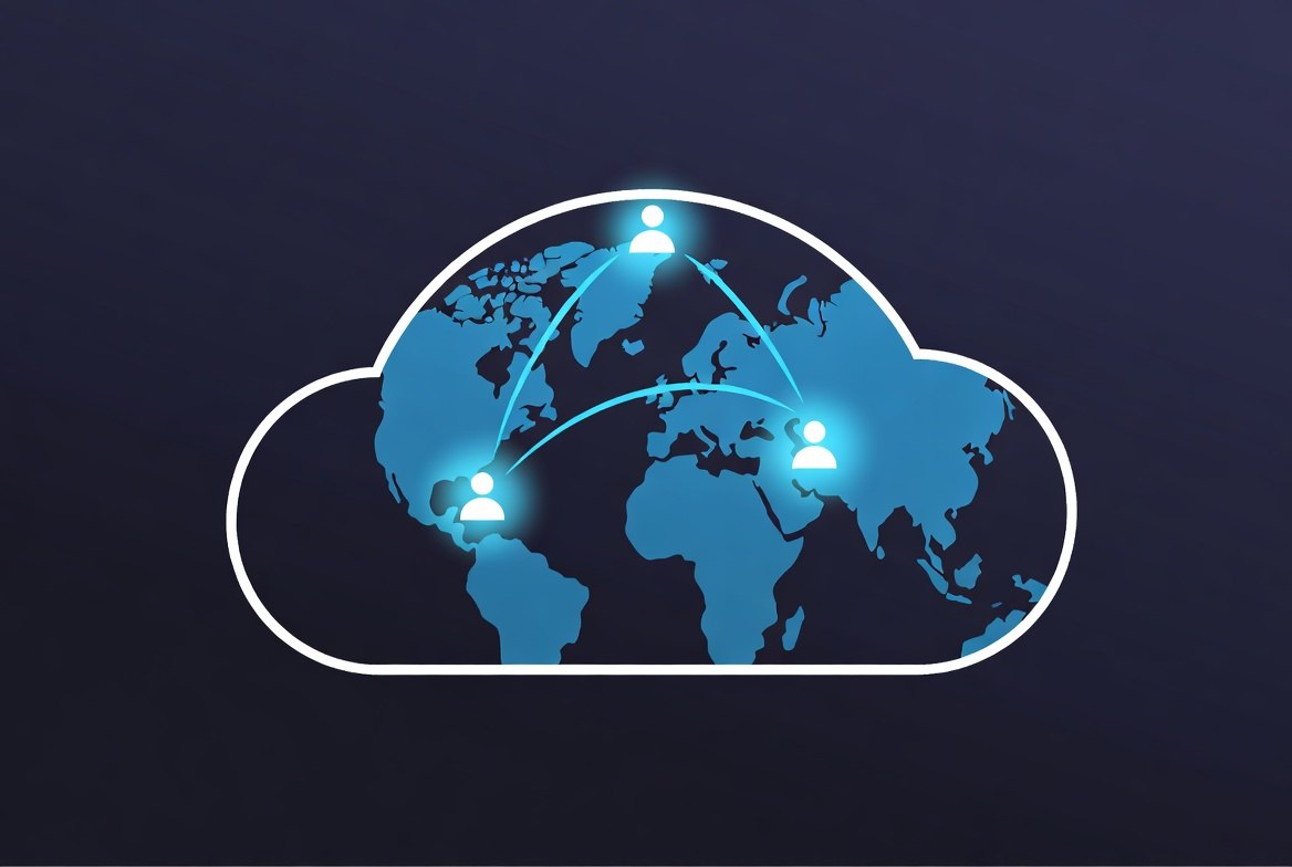 GeoDNS routing diagram showing users from different continents being directed to their nearest regional deployment with bidirectional replication between regions
