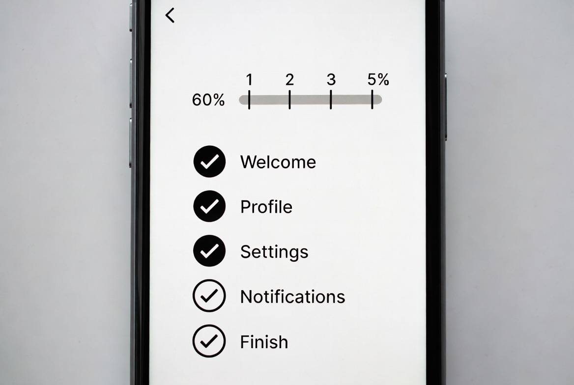 Onboarding checklist interface showing completed and remaining steps