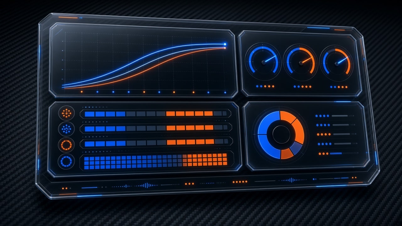 Telemetry dashboard displaying recall benchmarks, latency, and resource metrics