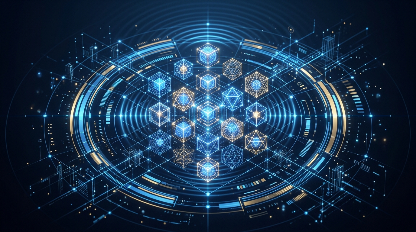 Abstract digital landscape illustrating high-uptime production observability and structured telemetry metrics
