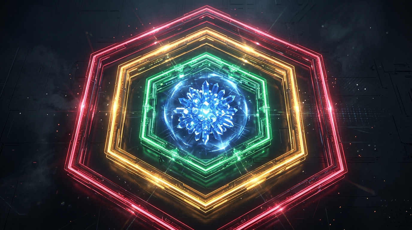 Abstract 3D digital art representation of three concentric security and risk perimeter boundaries