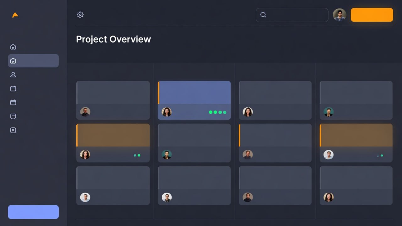 Project management dashboard with kanban board and task tracking