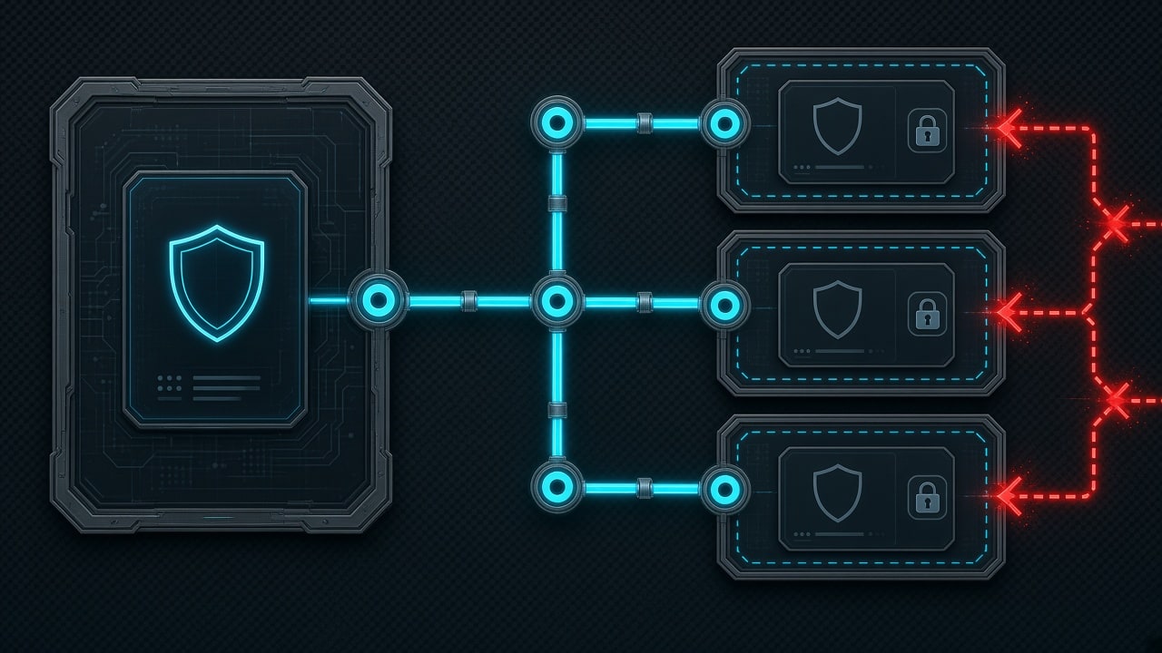 Technical schematic of root daemon process boundaries and Unix domain socket forwarding on dark slate carbon