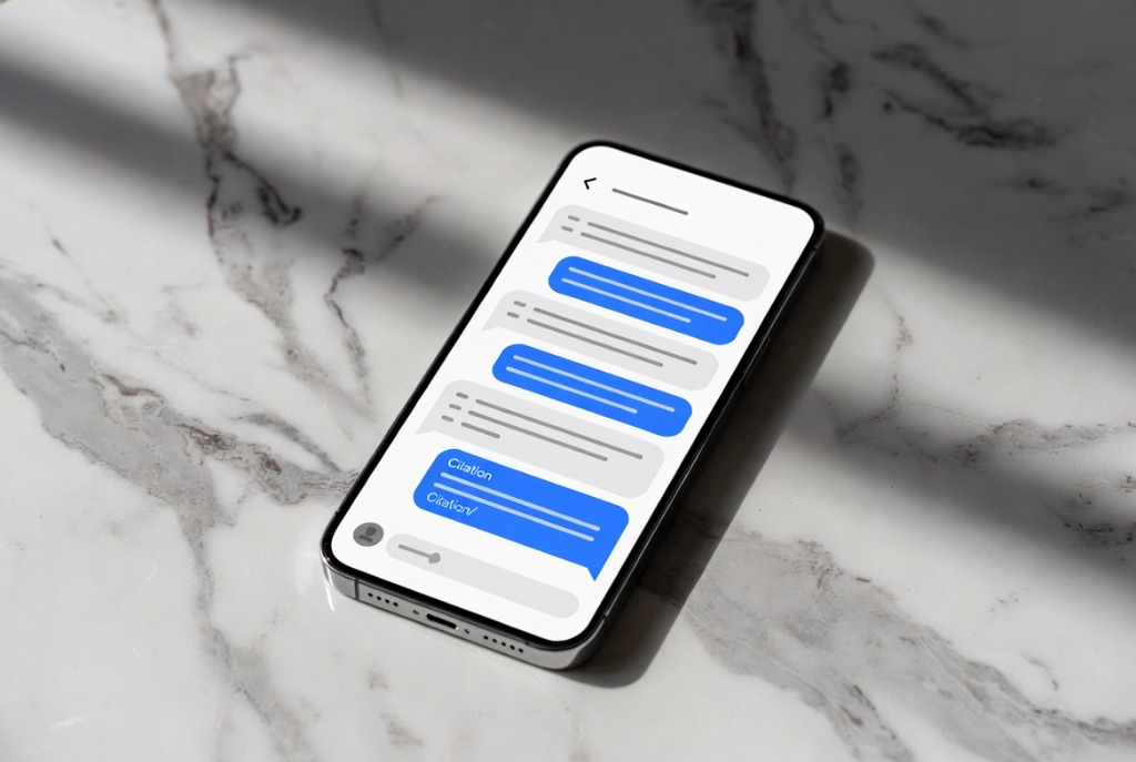 Smartphone displaying a light theme chat-style user interface with citation blocks