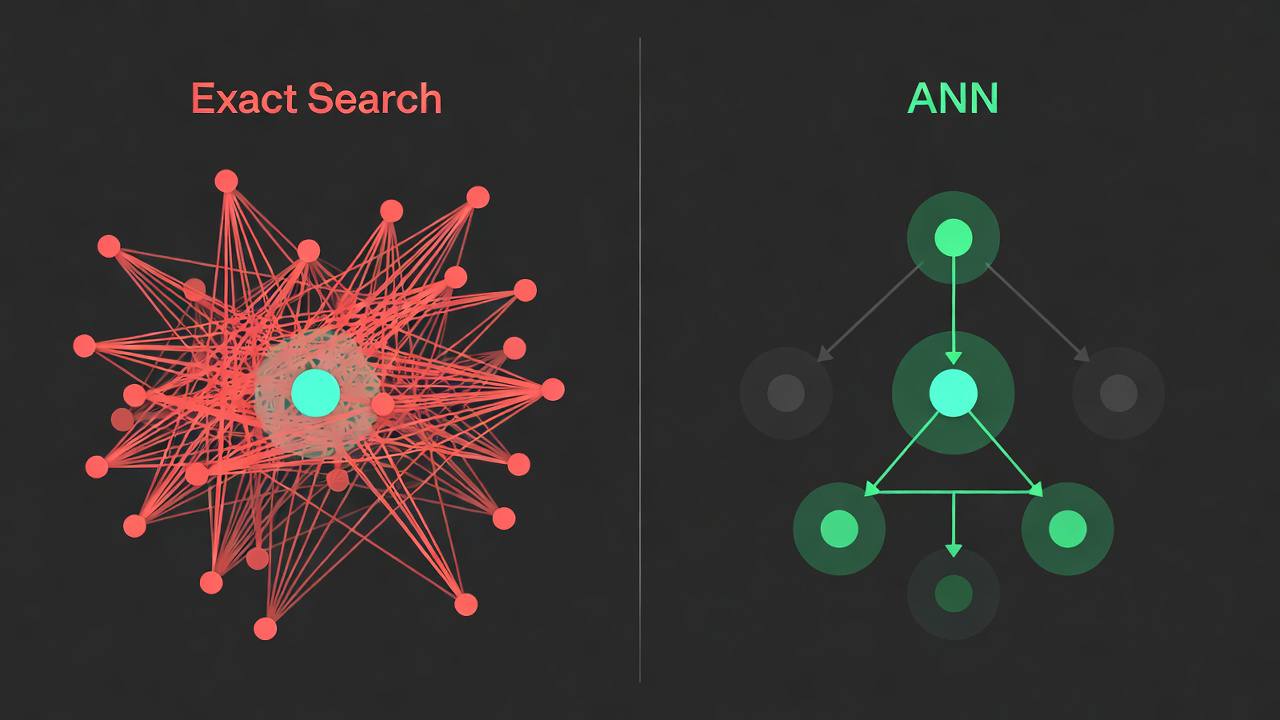 Approximate Nearest Neighbor algorithm visualization showing hierarchical graph search