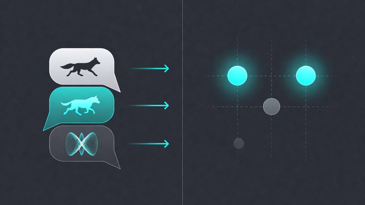 Text embeddings visualization showing similar phrases clustering together in vector space