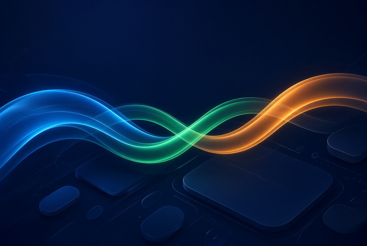 Abstract representation of three distinct digital pathways diverging and weaving together